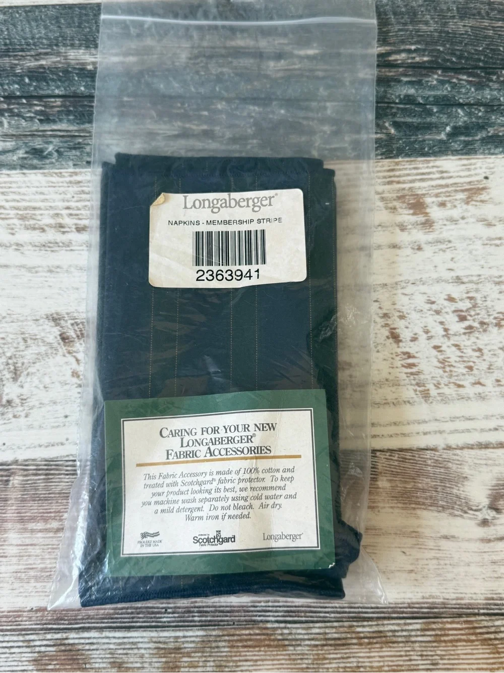 NEW Longaberger MEMBERSHIP STRIPE Napkins - Set of 2 FABRIC Napkins NOS 90s